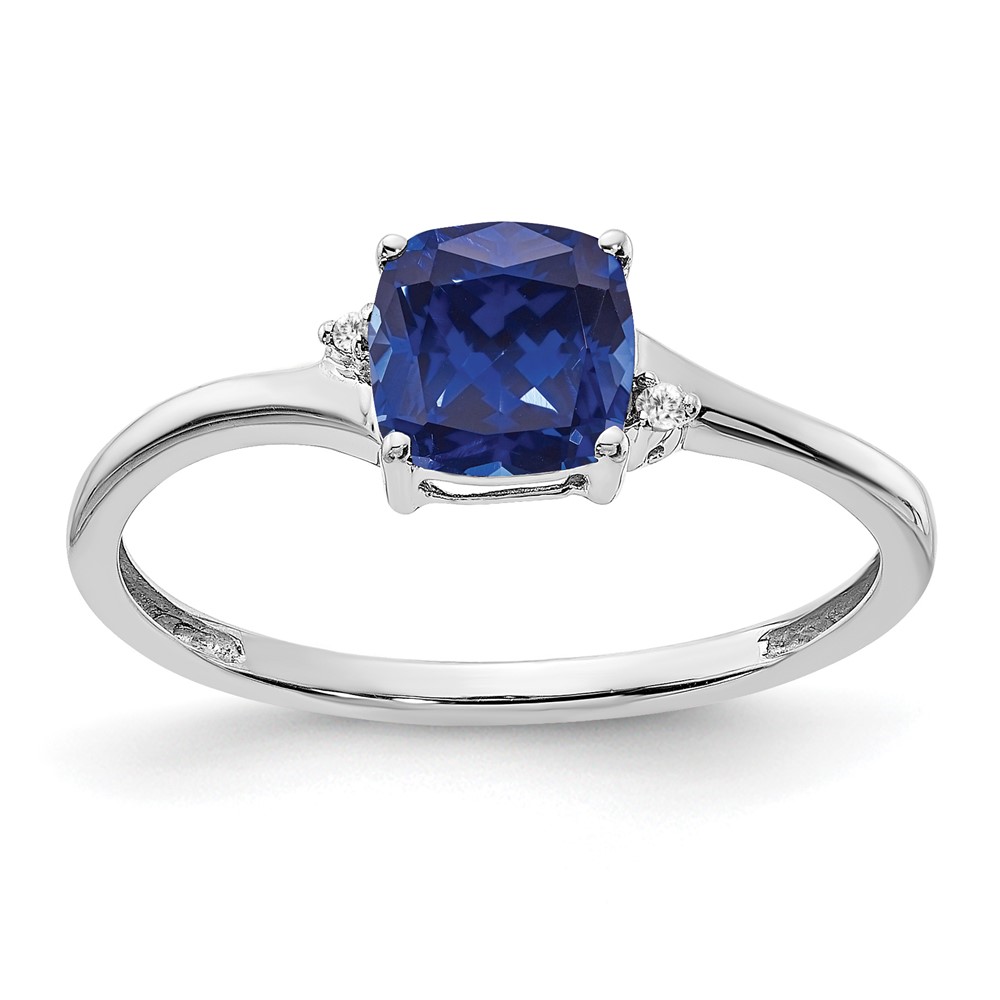 Sterling Silver Rhodium-plated Created Sapphire and Diamond Ring (RM7404-CSA-001-SSA-7)