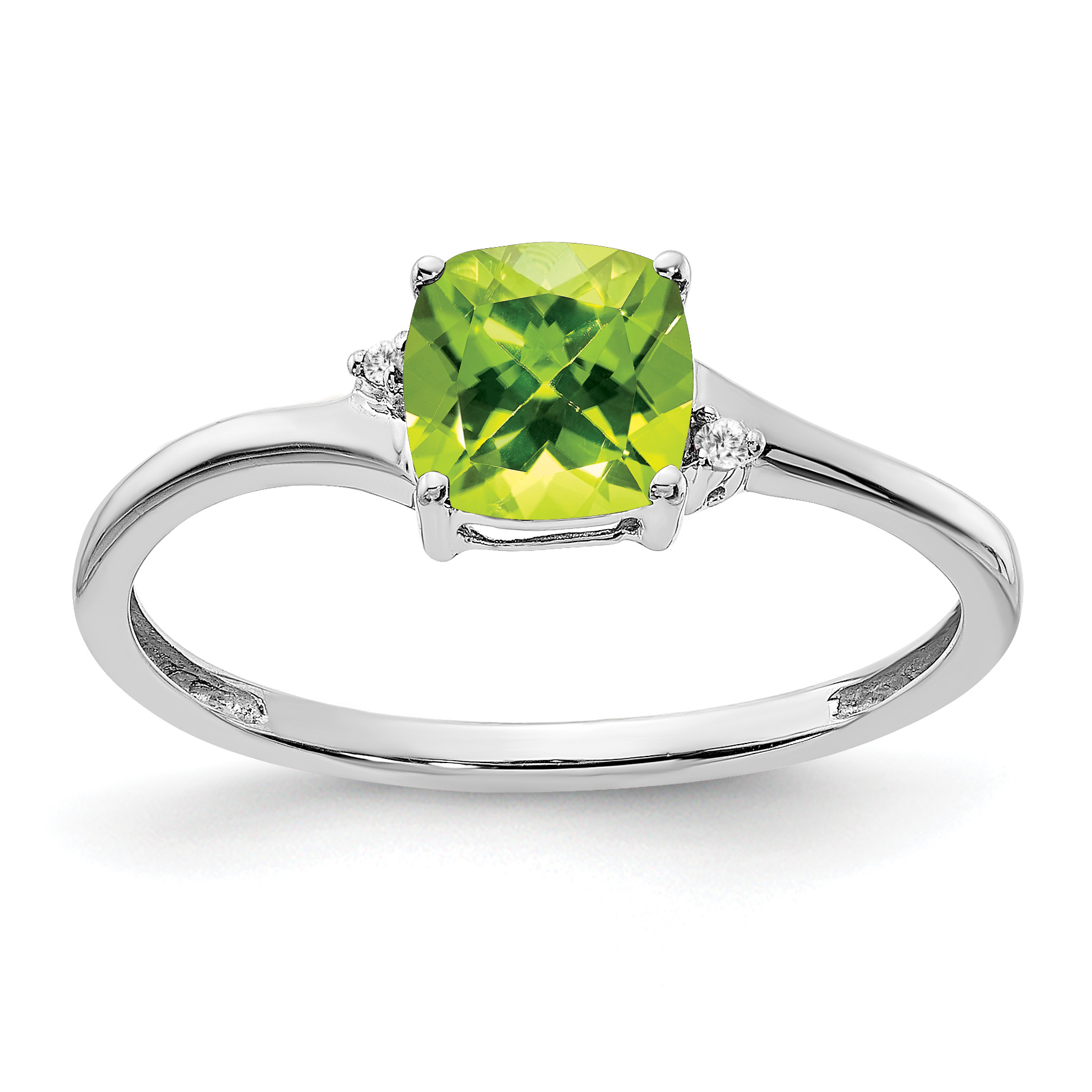 Sterling Silver Rhodium-plated Peridot and Diamond Ring (RM7404-PE-001-SSA-7)