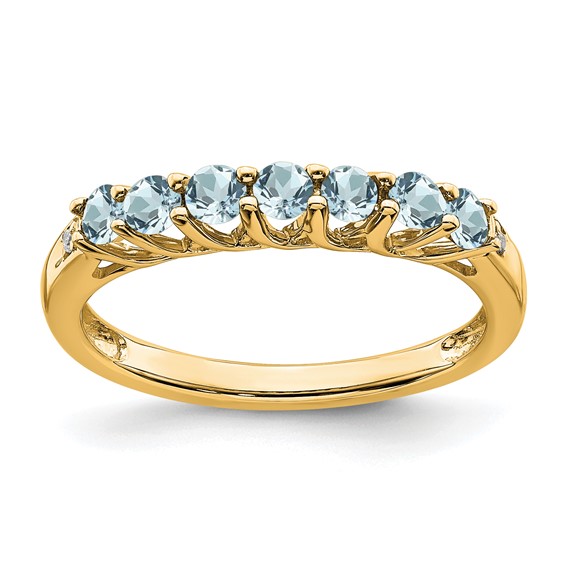 14k Aquamarine and Diamond 7-stone Ring