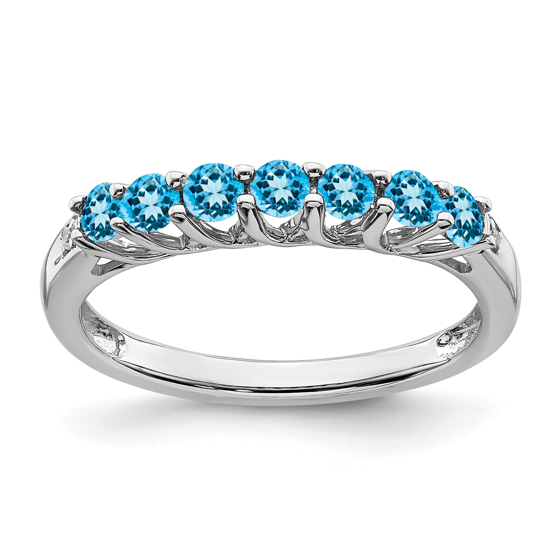 14k White Gold Blue Topaz and Diamond 7-stone Ring (RM7411-BT-001-WA)