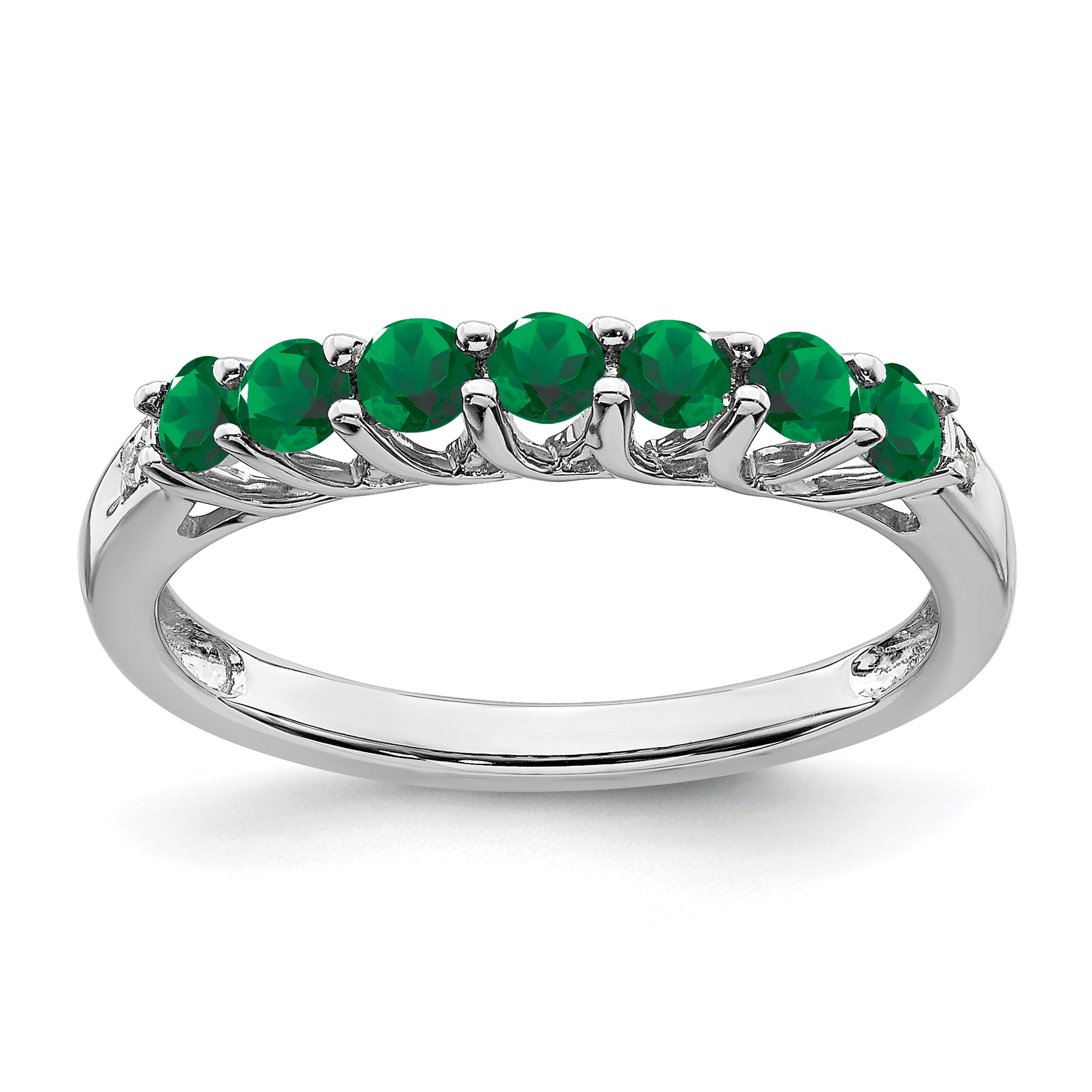10k White Gold Created Emerald and Diamond 7-stone Ring (RM7411-CEM-001-1WA)