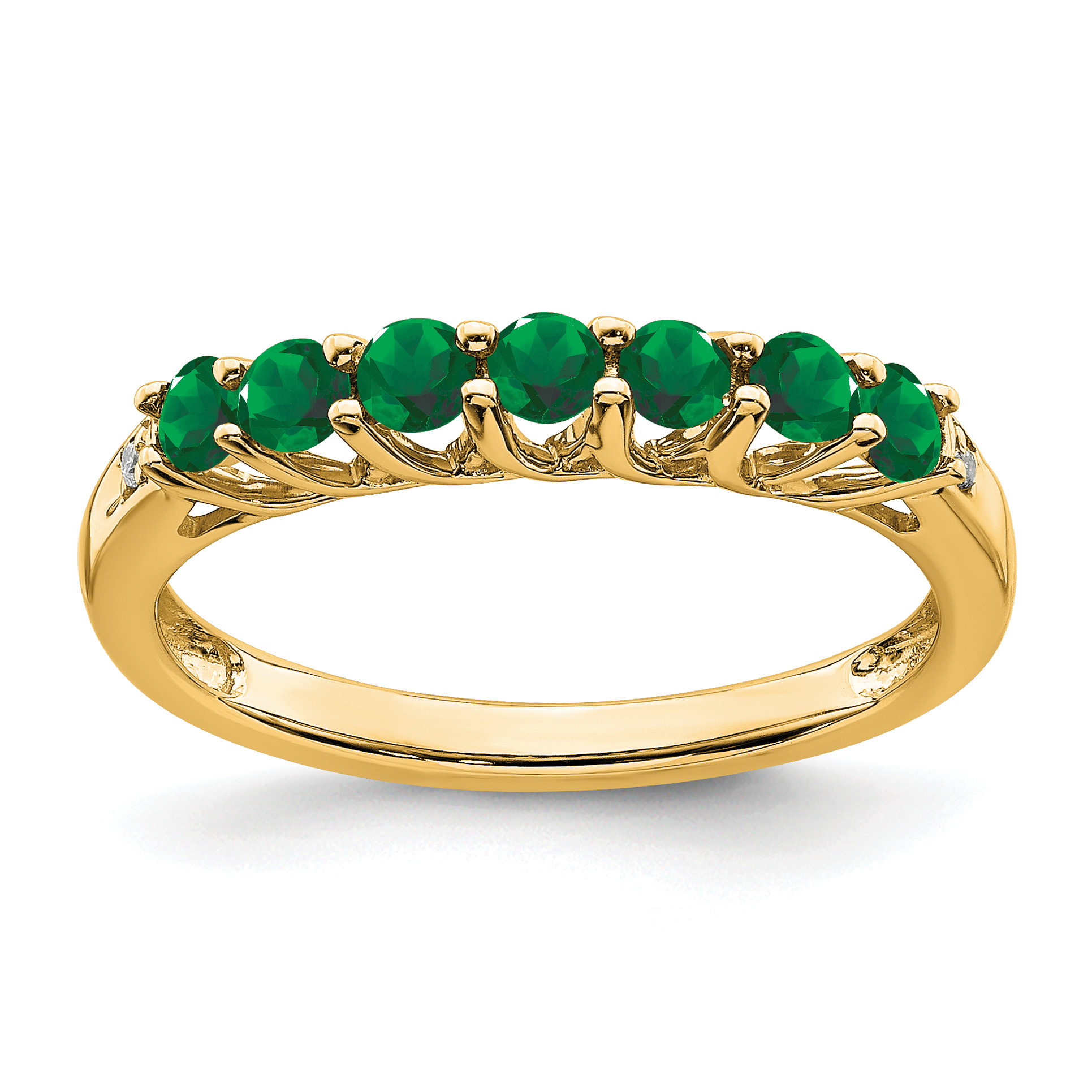 10k Created Emerald and Diamond 7-stone Ring (RM7411-CEM-001-1YA)