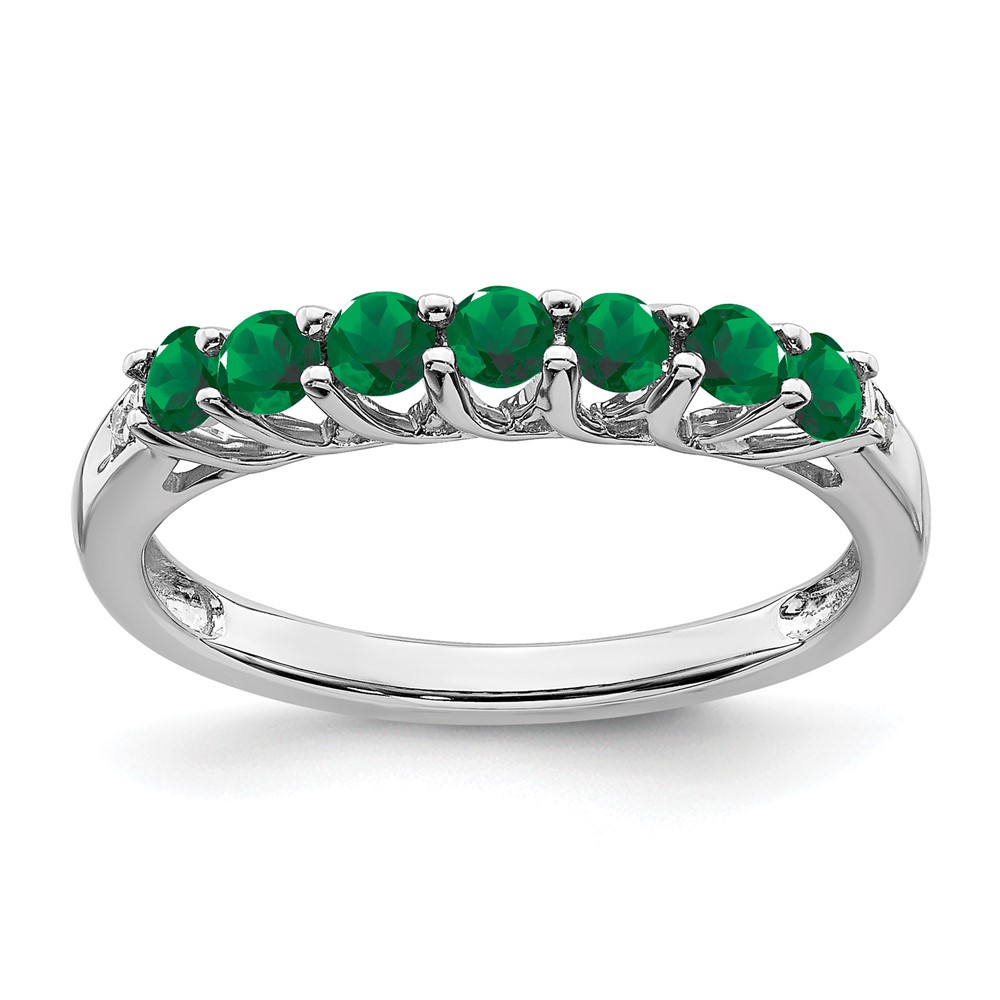 Sterling Silver Rhodium-plated Created Emerald and Diamond Ring (RM7411-CEM-001-SSA-8)