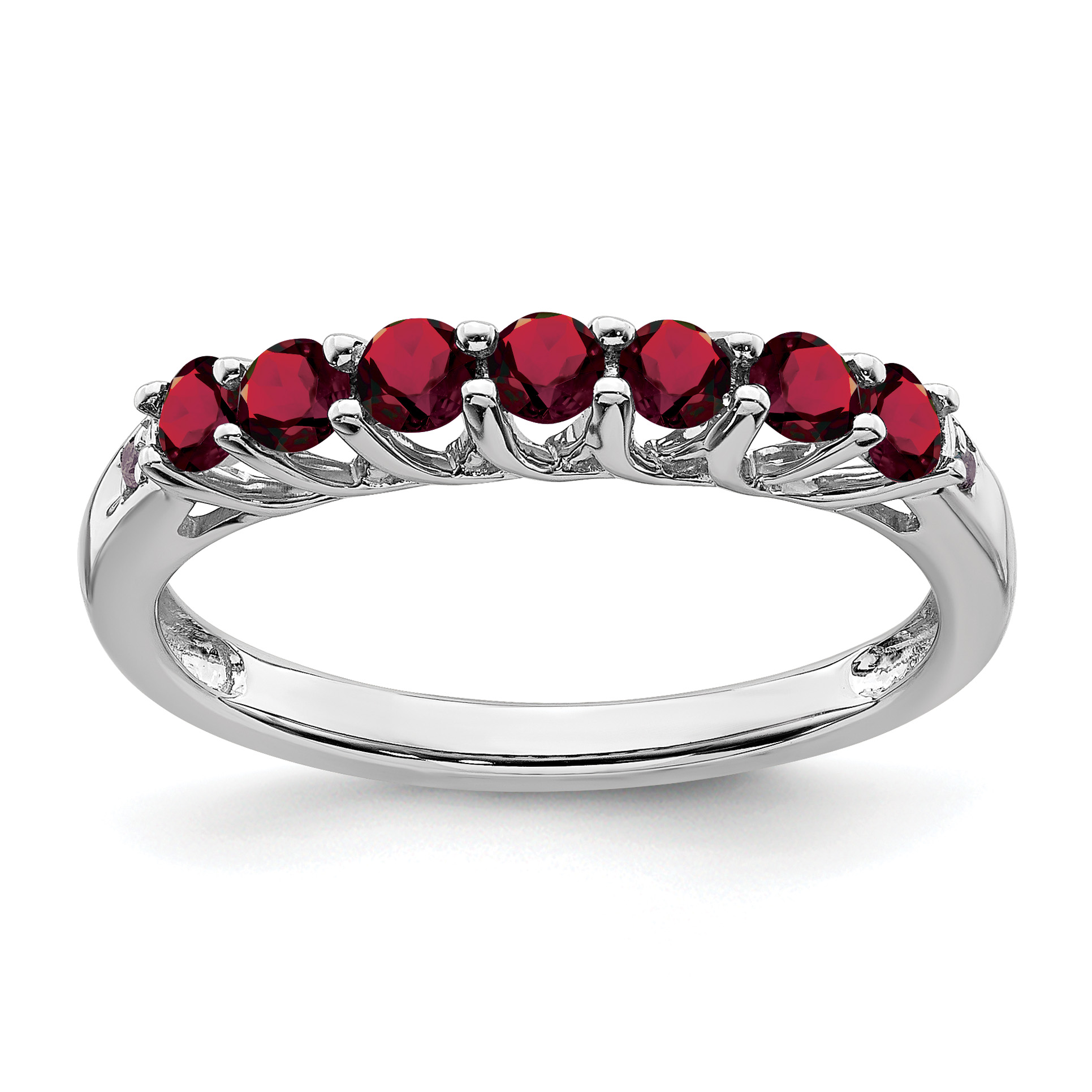10k White Gold Created Ruby and Diamond 7-stone Ring (RM7411-CRU-001-1WA)