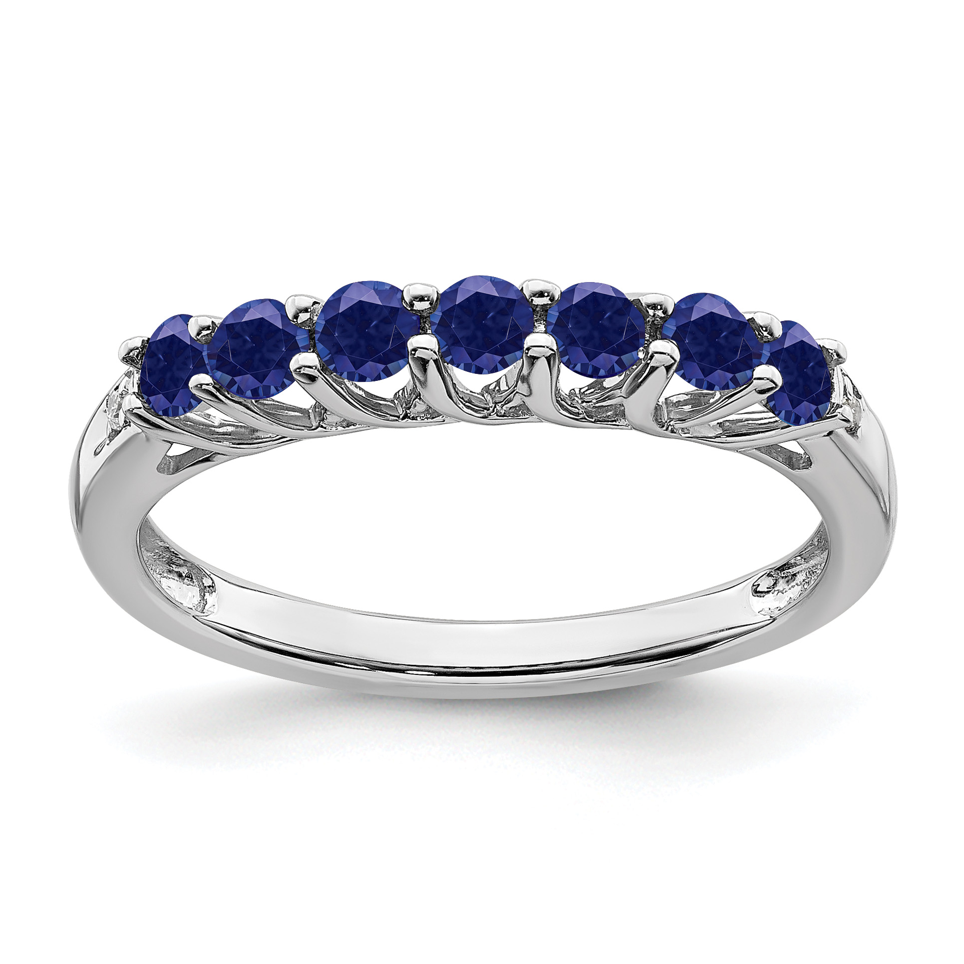 Sterling Silver Rhodium-plated Created Sapphire and Diamond Ring (RM7411-CSA-001-SSA-6)