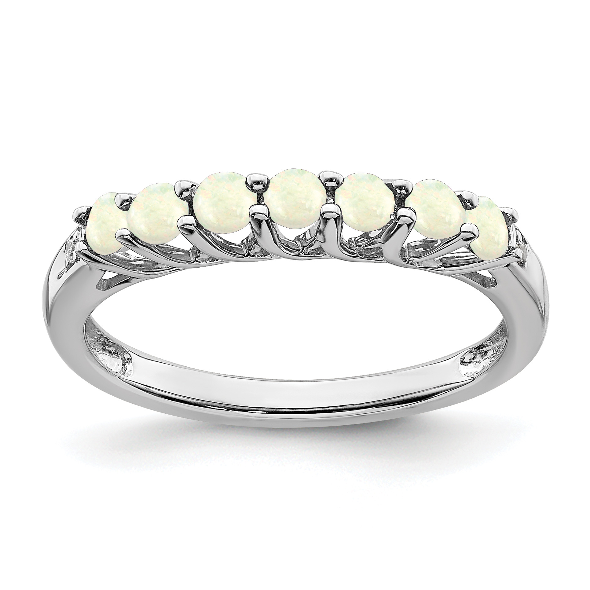 10k White Gold Created Opal and Diamond 7-stone Ring (RM7411-OI-001-1WA)