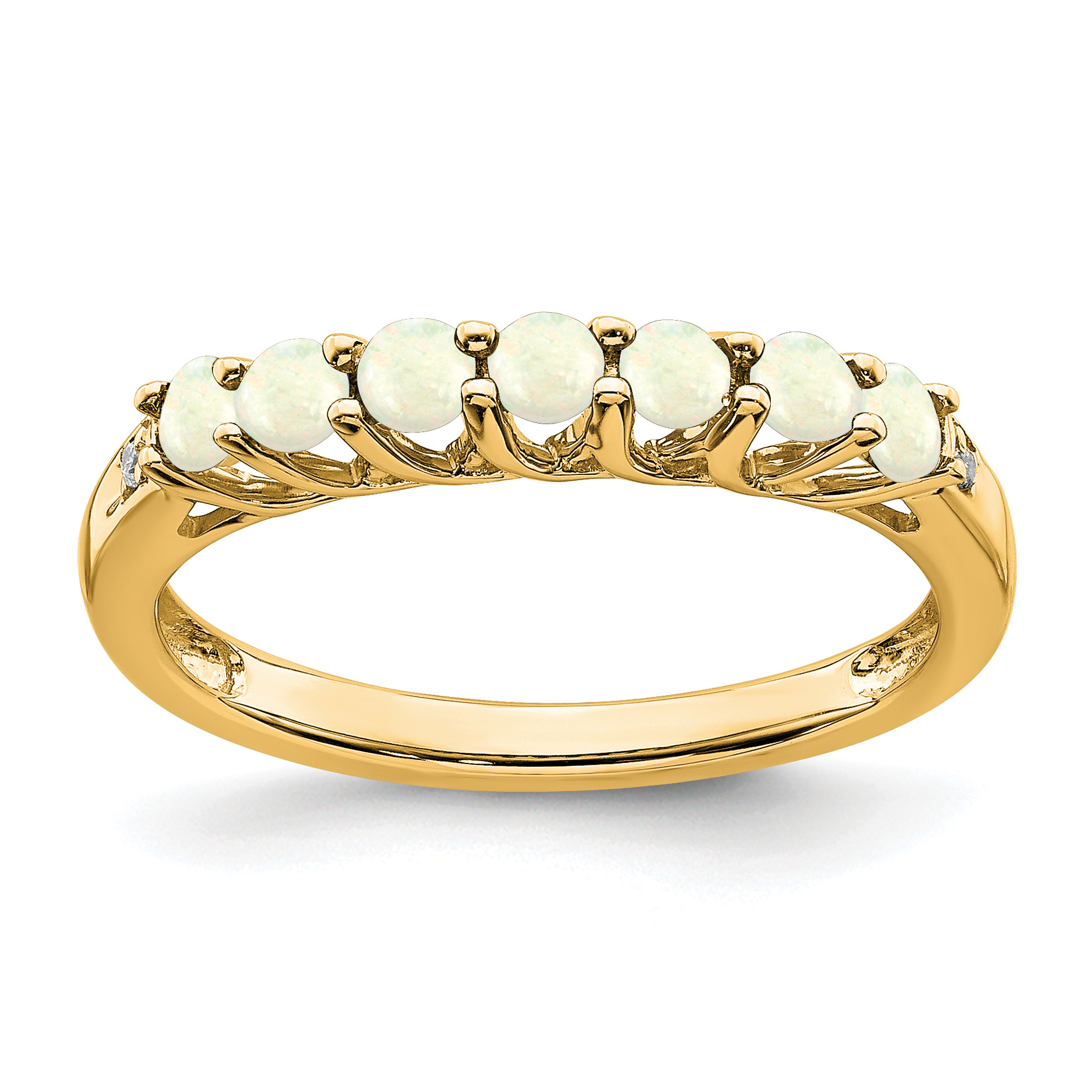 14k Created Opal and Diamond 7-stone Ring (RM7411-OI-001-YA)