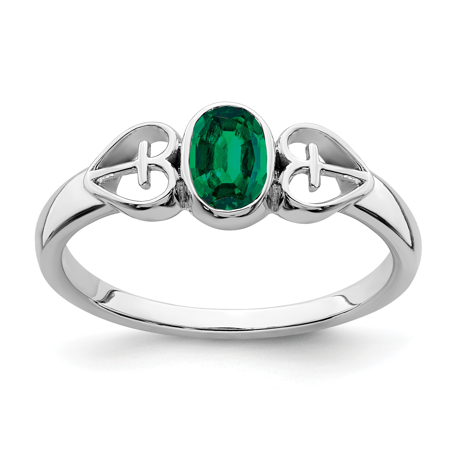 Sterling Silver Rhodium-plated Created Emerald Ring (RM7412-CEM-SS-7)