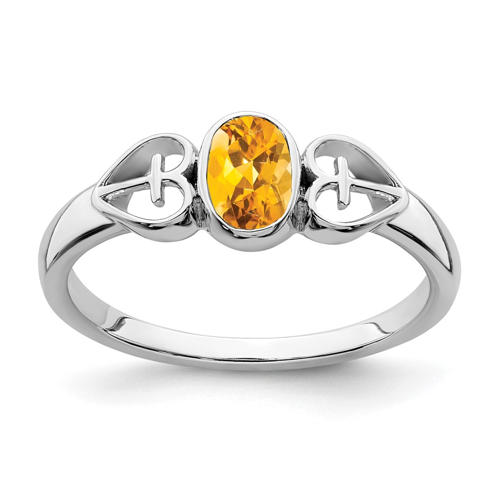 Sterling Silver Rhodium-plated Citrine Ring (RM7412-CI-SS-7)