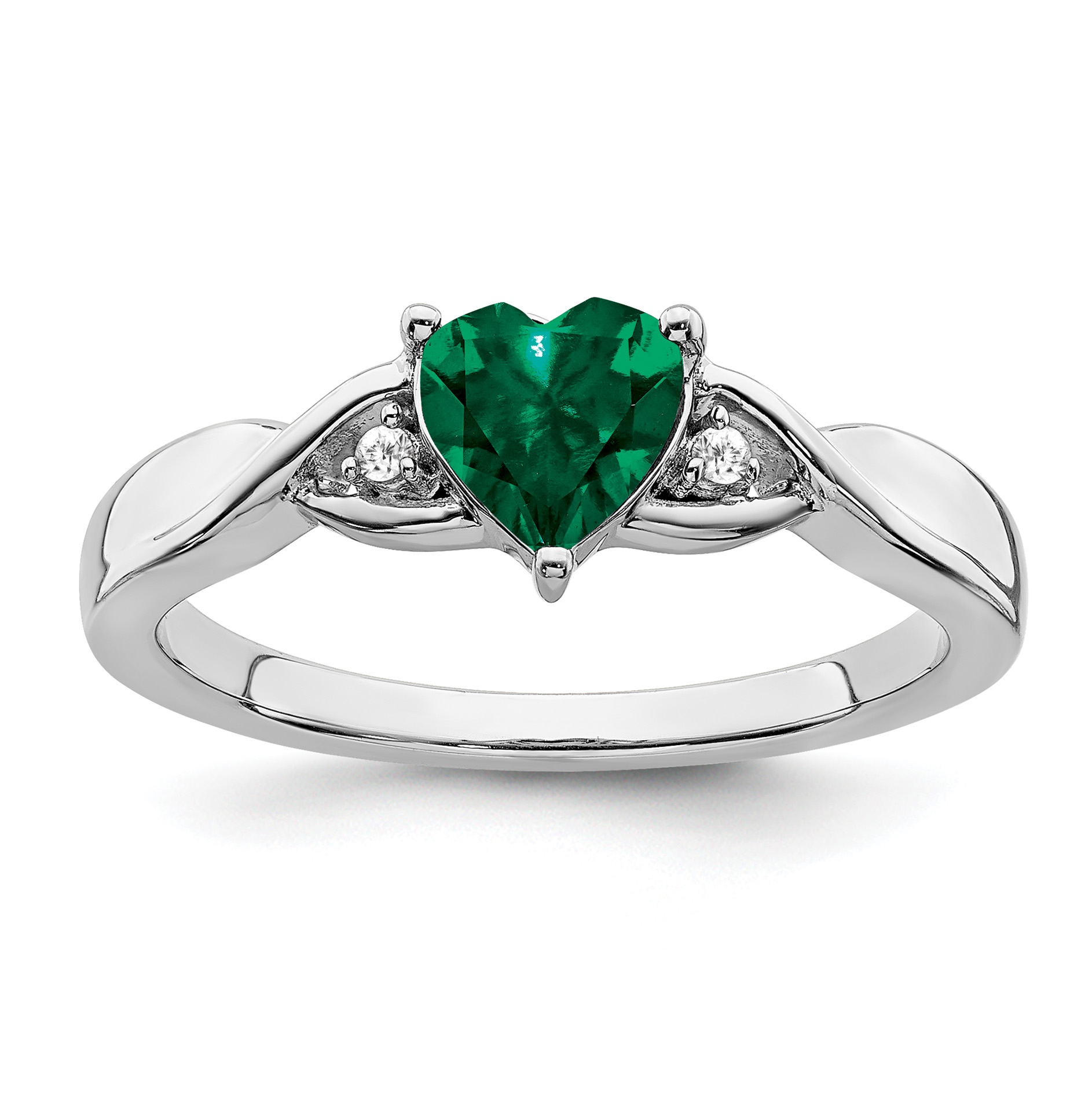 Sterling Silver Rhodium-plated Created Emerald and Diamond Ring (RM7413-CEM-002-SSA-7)