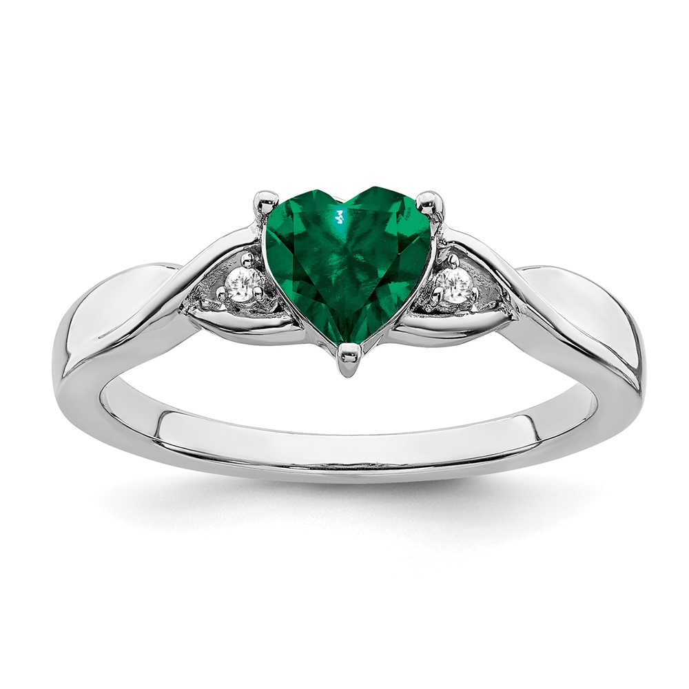 Sterling Silver Rhodium-plated Created Emerald and Diamond Ring (RM7413-CEM-002-SSA-7)
