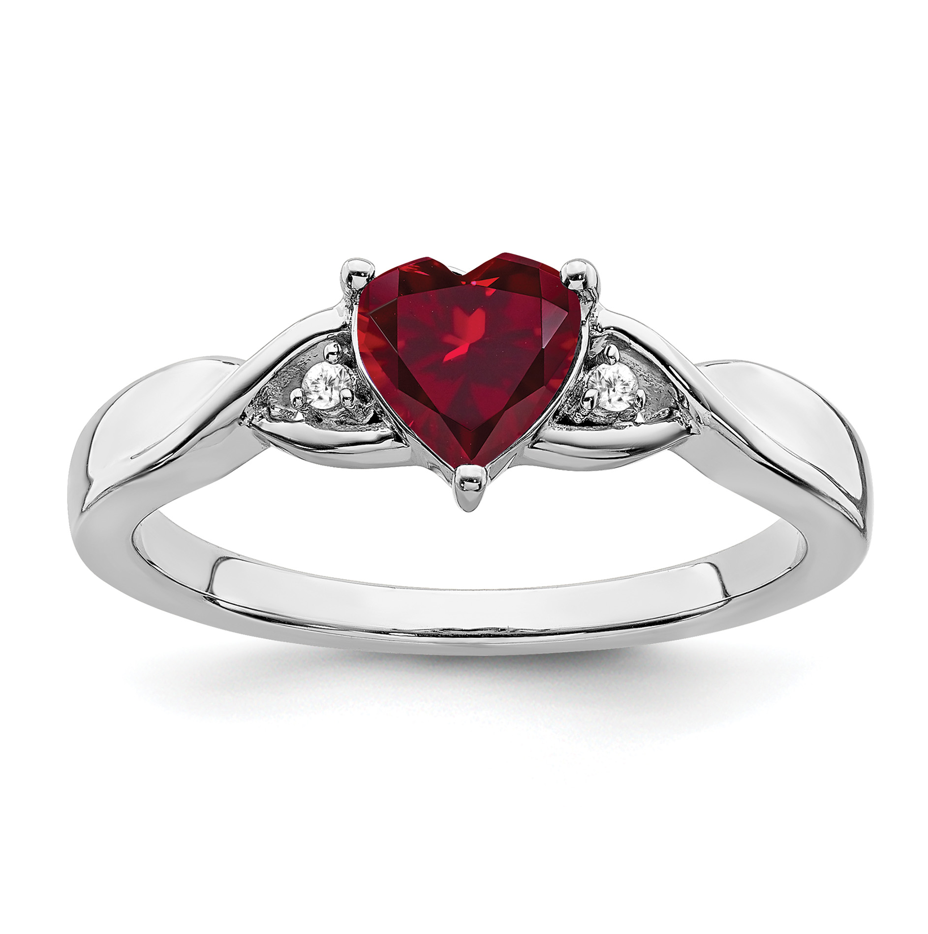Sterling Silver Rhodium-plated Created Ruby and Diamond Ring (RM7413-CRU-002-SSA-6)