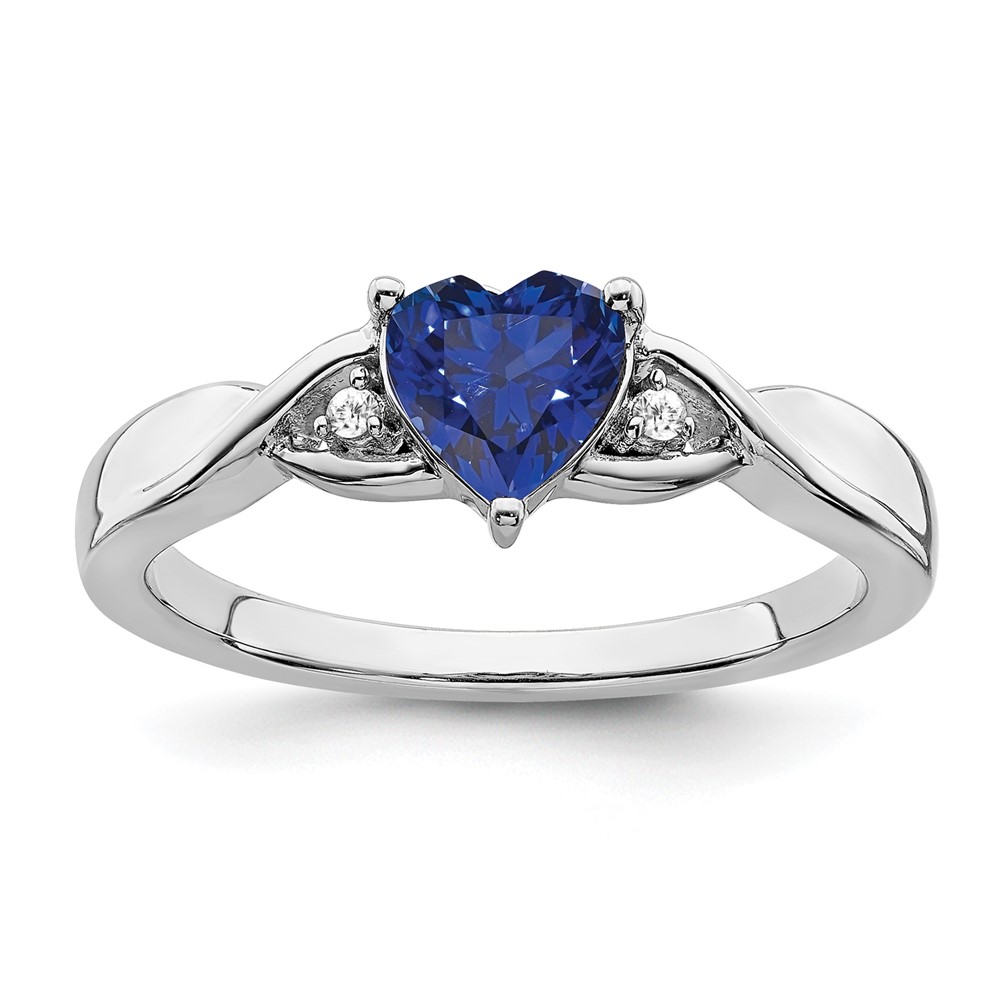 Sterling Silver Rhodium-plated Created Sapphire and Diamond Ring (RM7413-CSA-002-SSA-8)