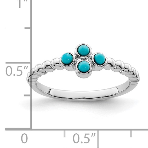 14k White Gold 2mm Round Turquoise Ring