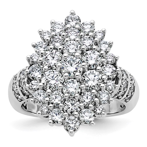 14K White Gold 2.62 Carat Lab Grown Diamond VS SI+ G+ Complete Cluster Fashion Ring