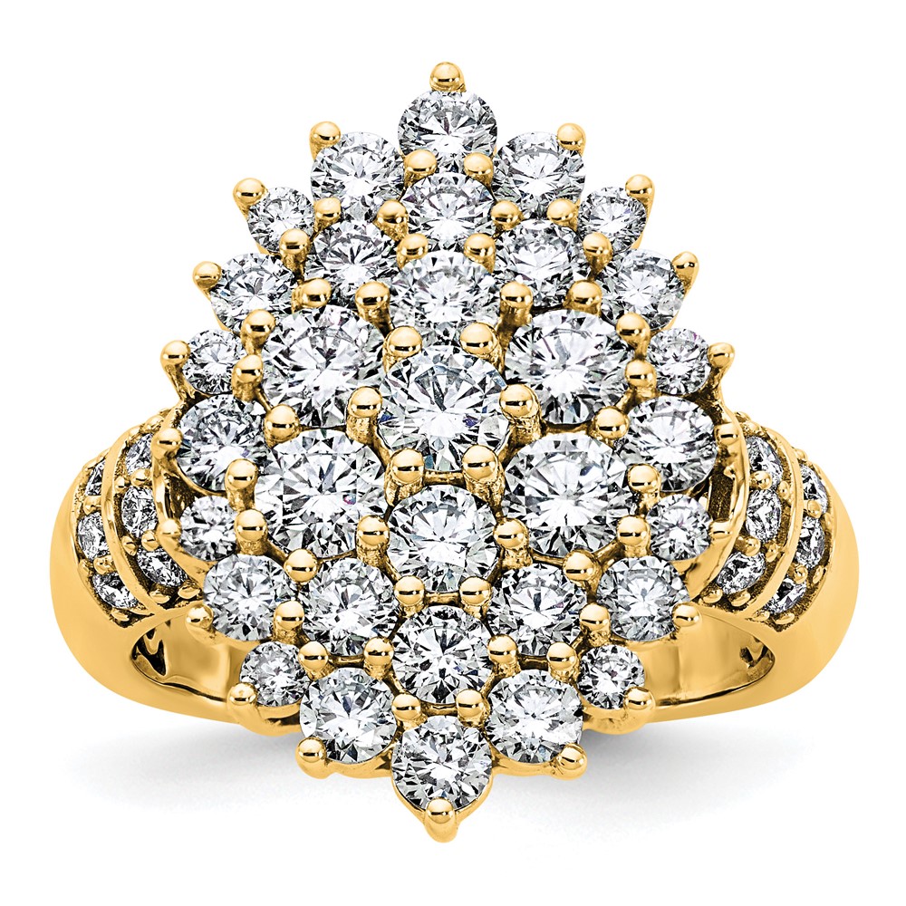 14K Yellow Gold 2.62 Carat Lab Grown Diamond VS SI+ G+ Complete Cluster Fashion Ring