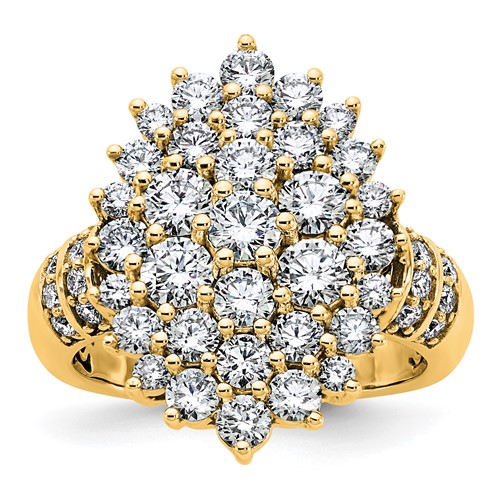 14K Yellow Gold 2.62 Carat Lab Grown Diamond VS SI+ G+ Complete Cluster Fashion Ring