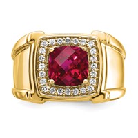 IBGoodman 14K Yellow Gold 0.25 Carat Lab Grown Diamond VS SI+ G+ and Lab Created Ruby Men's Ring view 4