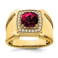 IBGoodman 14K Yellow Gold 0.25 Carat Lab Grown Diamond VS SI+ G+ and Lab Created Ruby Men's Ring view 1