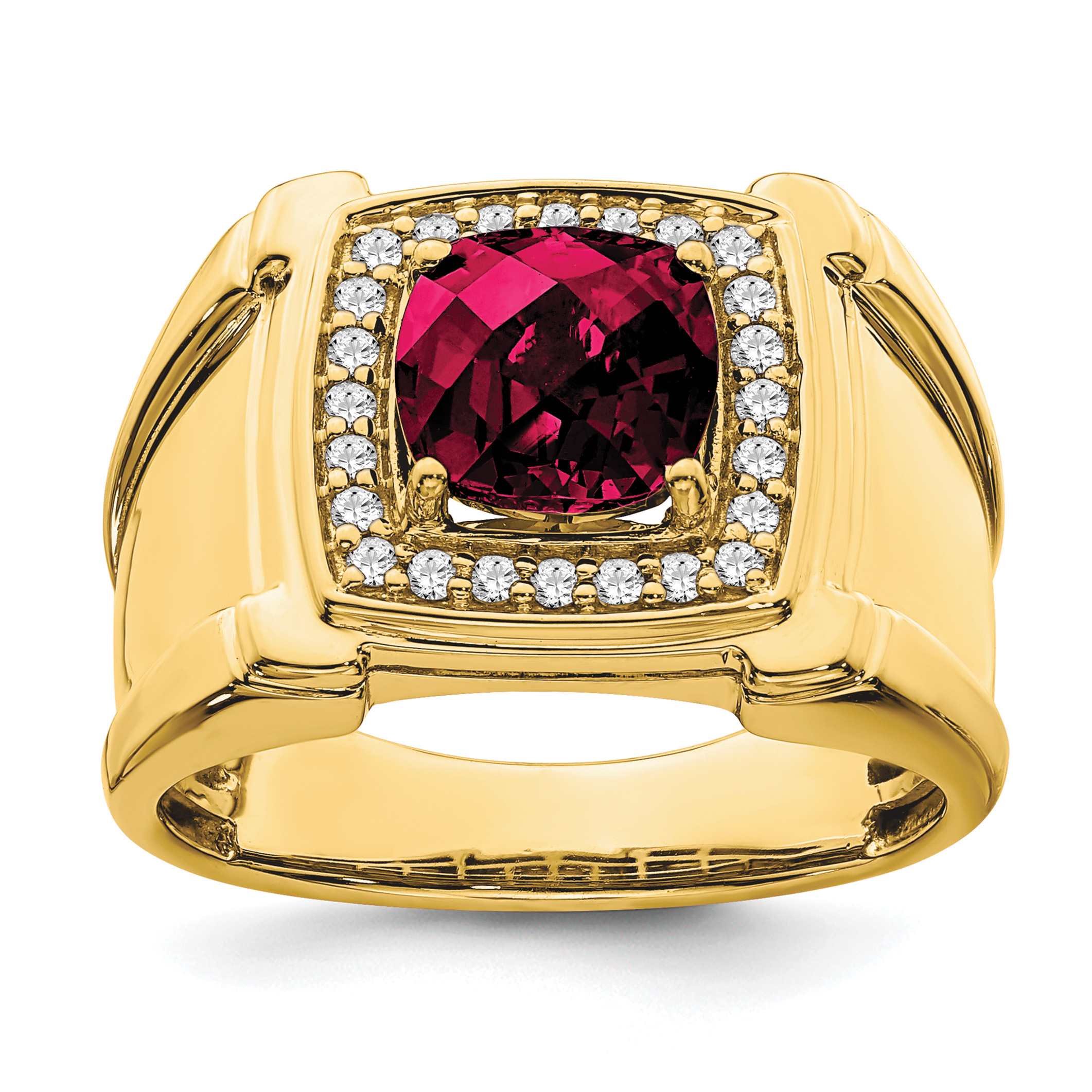 14k Created Checkerboard Ruby and Diamond Mens Ring (RM7461-CRU-024-YA)