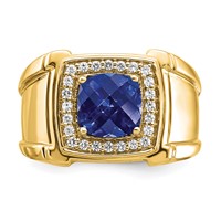 IBGoodman 14K Yellow Gold 0.25 Carat Lab Grown Diamond VS SI+ G+ and Lab Created Blue Sapphire Men's Ring view 4