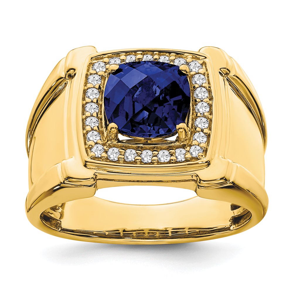 IBGoodman 14K Yellow Gold 0.25 Carat Lab Grown Diamond VS SI+ G+ and Lab Created Blue Sapphire Men's Ring