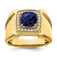 IBGoodman 14K Yellow Gold 0.25 Carat Lab Grown Diamond VS SI+ G+ and Lab Created Blue Sapphire Men's Ring view 1