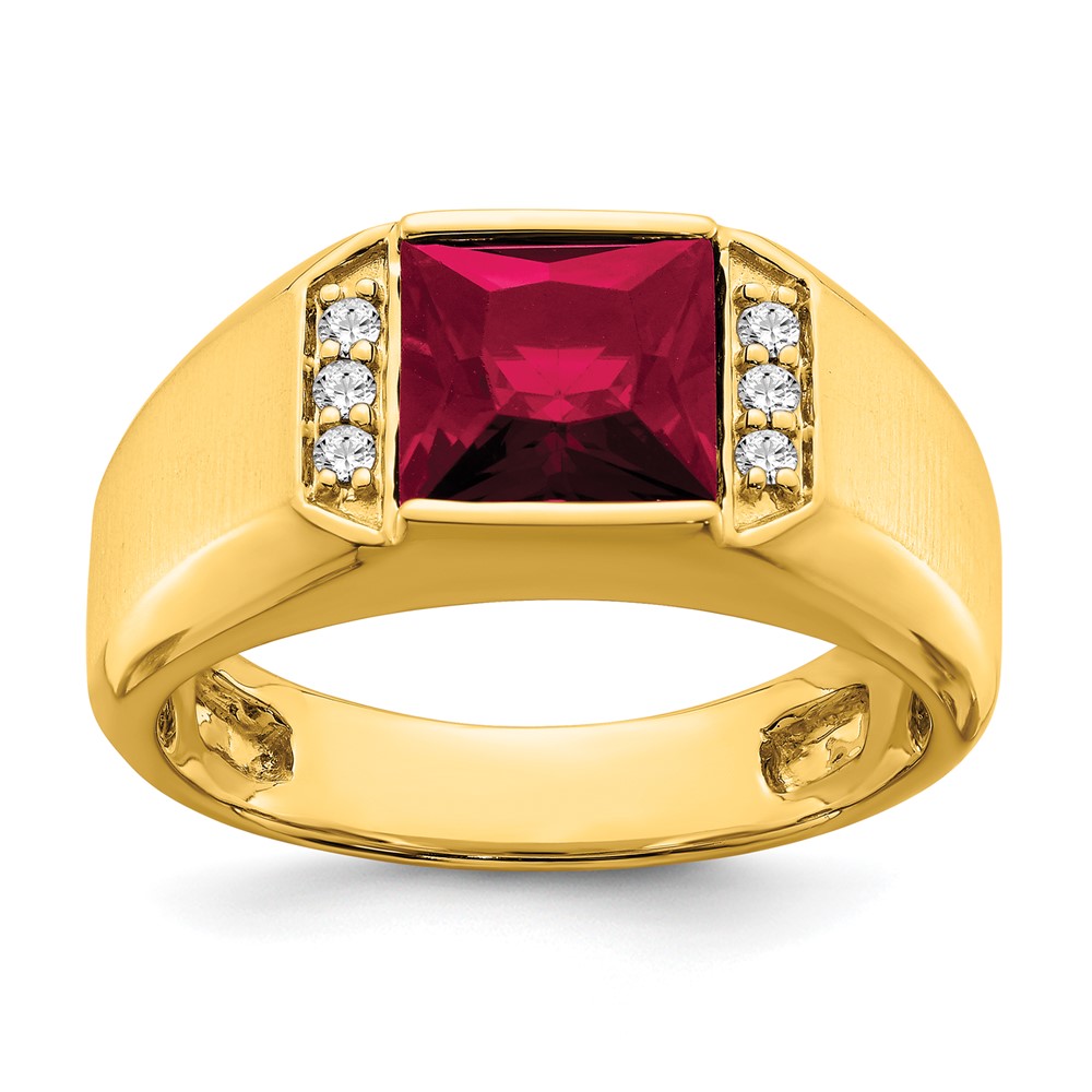 14k Square Created Ruby and Diamond Mens Ring