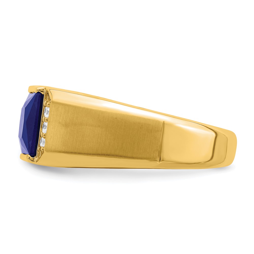 14k Square Created Sapphire and Diamond Mens Ring (RM7462-CSA-012-YA)