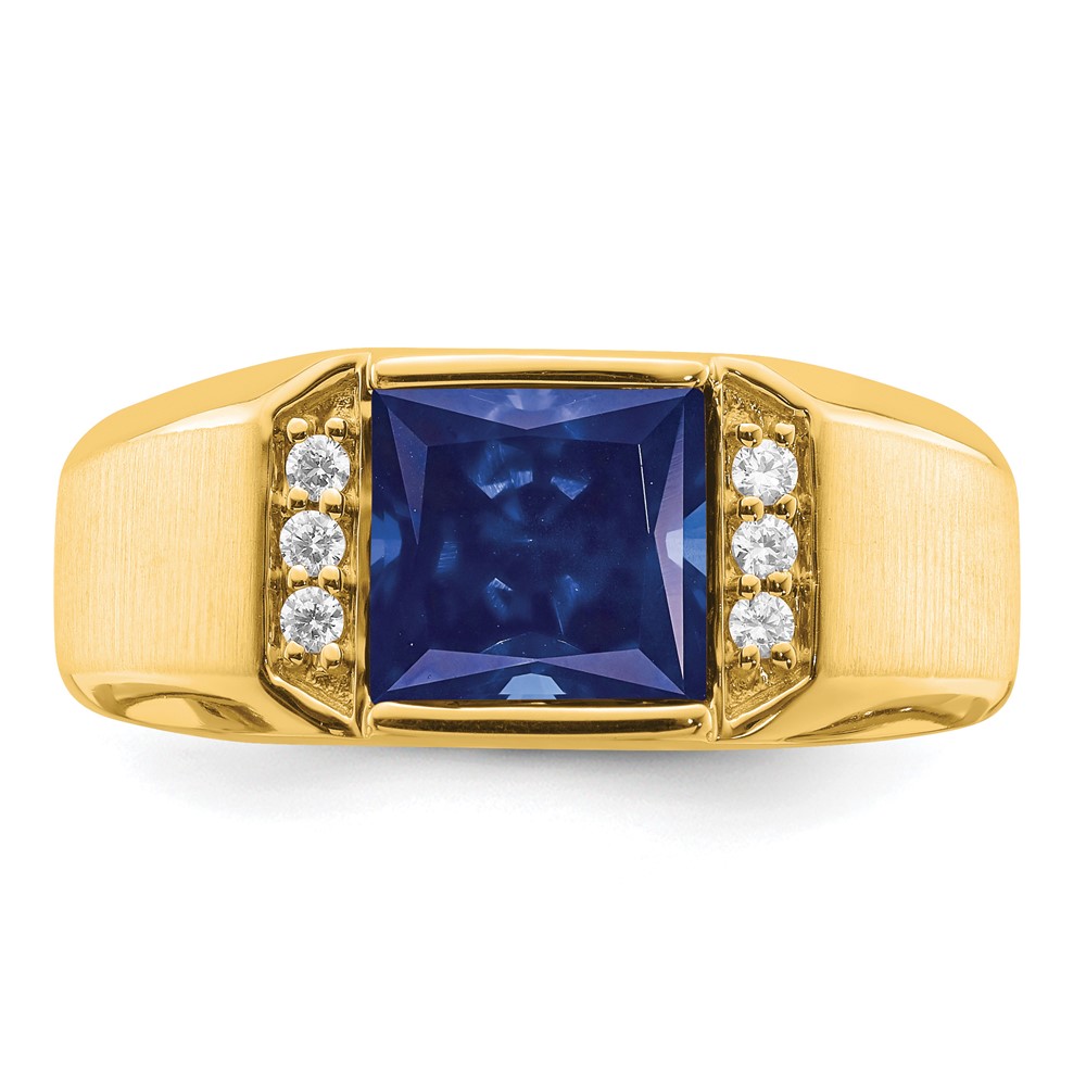 14k Square Created Sapphire and Diamond Mens Ring (RM7462-CSA-012-YA)