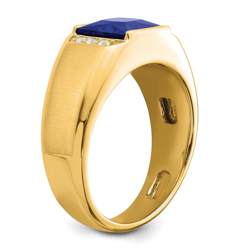 14k Square Created Sapphire and Diamond Mens Ring (RM7462-CSA-012-YA)