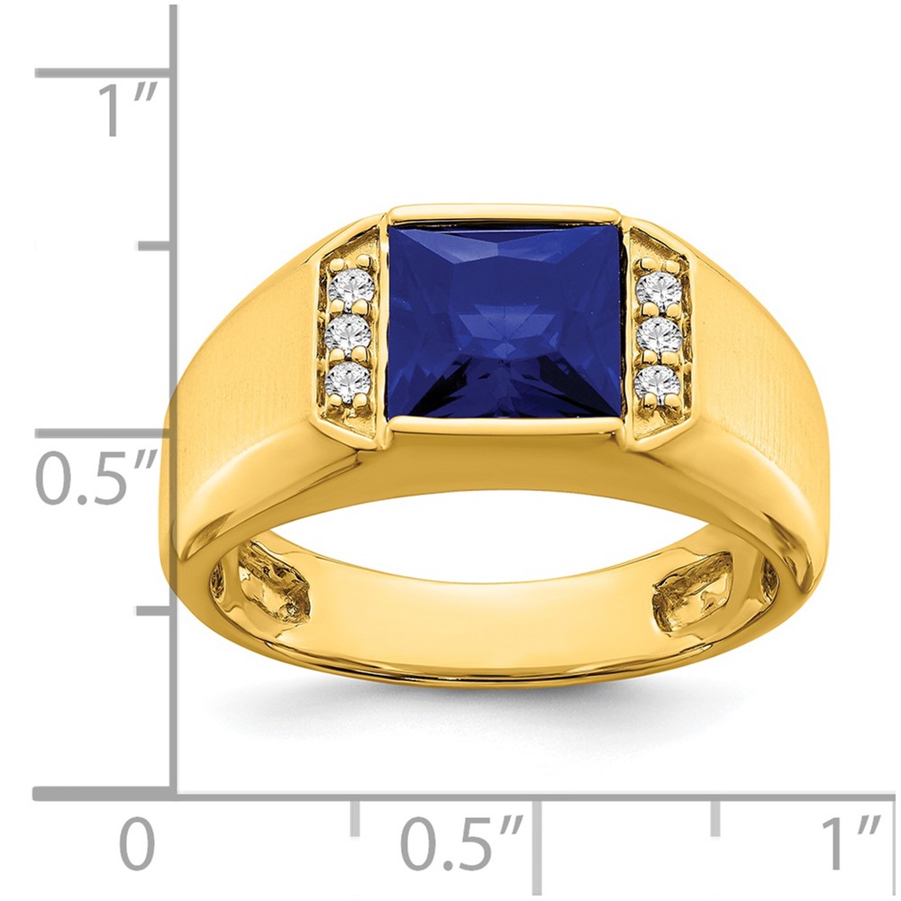 14k Square Created Sapphire and Diamond Mens Ring (RM7462-CSA-012-YA)