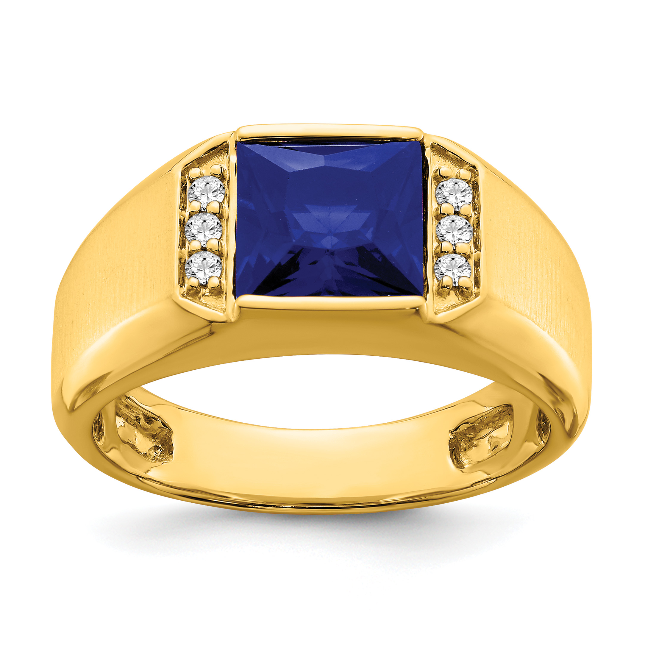 14k Square Created Sapphire and Diamond Mens Ring (RM7462-CSA-012-YA)