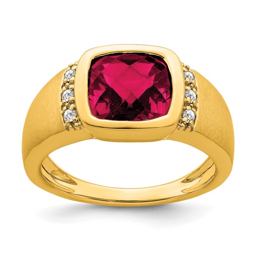 14k Created Ruby and Diamond Mens Ring