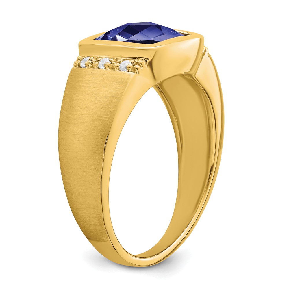 14k Created Sapphire and Diamond Mens Ring (RM7463-CSA-009-YA)