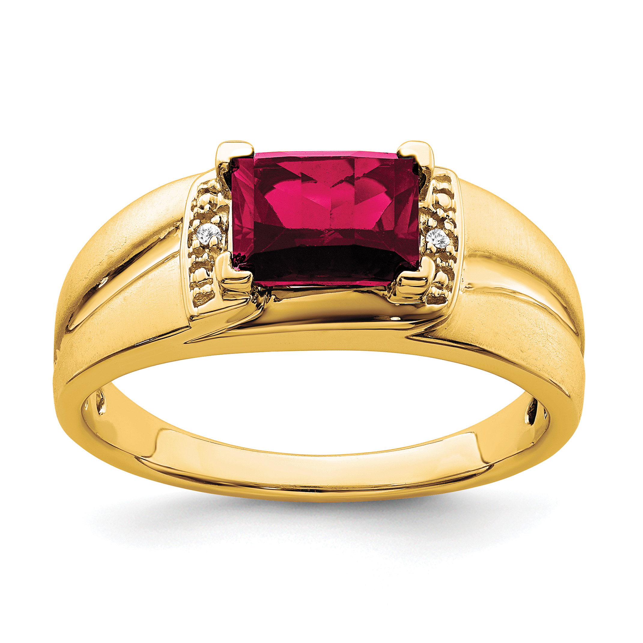 14k Emerald-cut Created Ruby and Diamond Mens Ring (RM7464-CRU-001-YA)