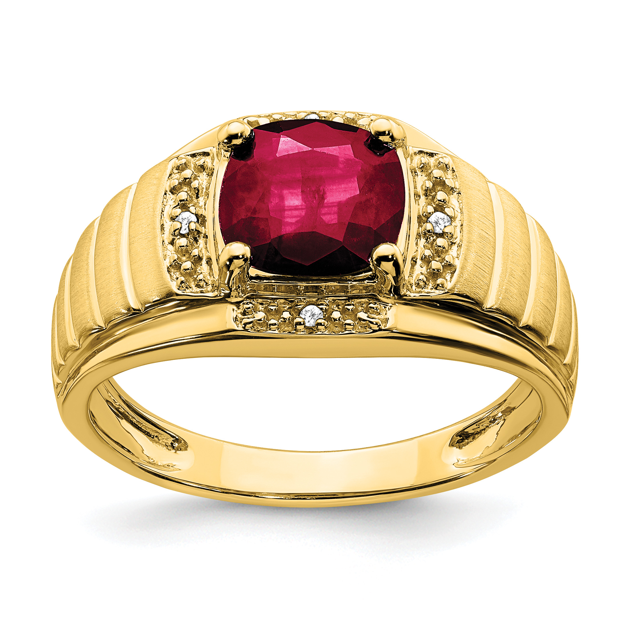 14k Cushion Created Ruby and Diamond Mens Ring (RM7467-CRU-002-YA)