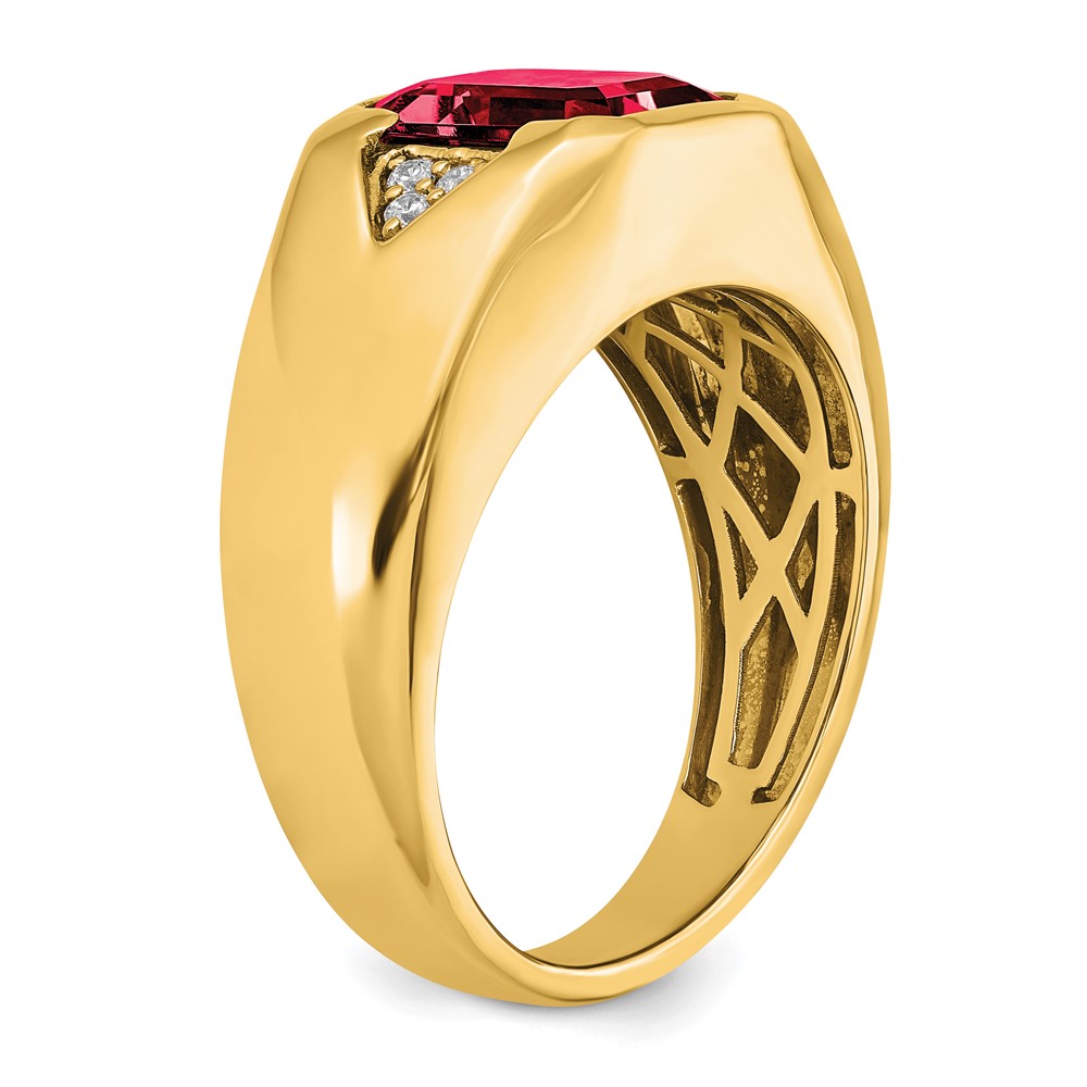 14k Emerald-cut Created Ruby and Diamond Mens Ring (RM7470-CRU-009-YA)