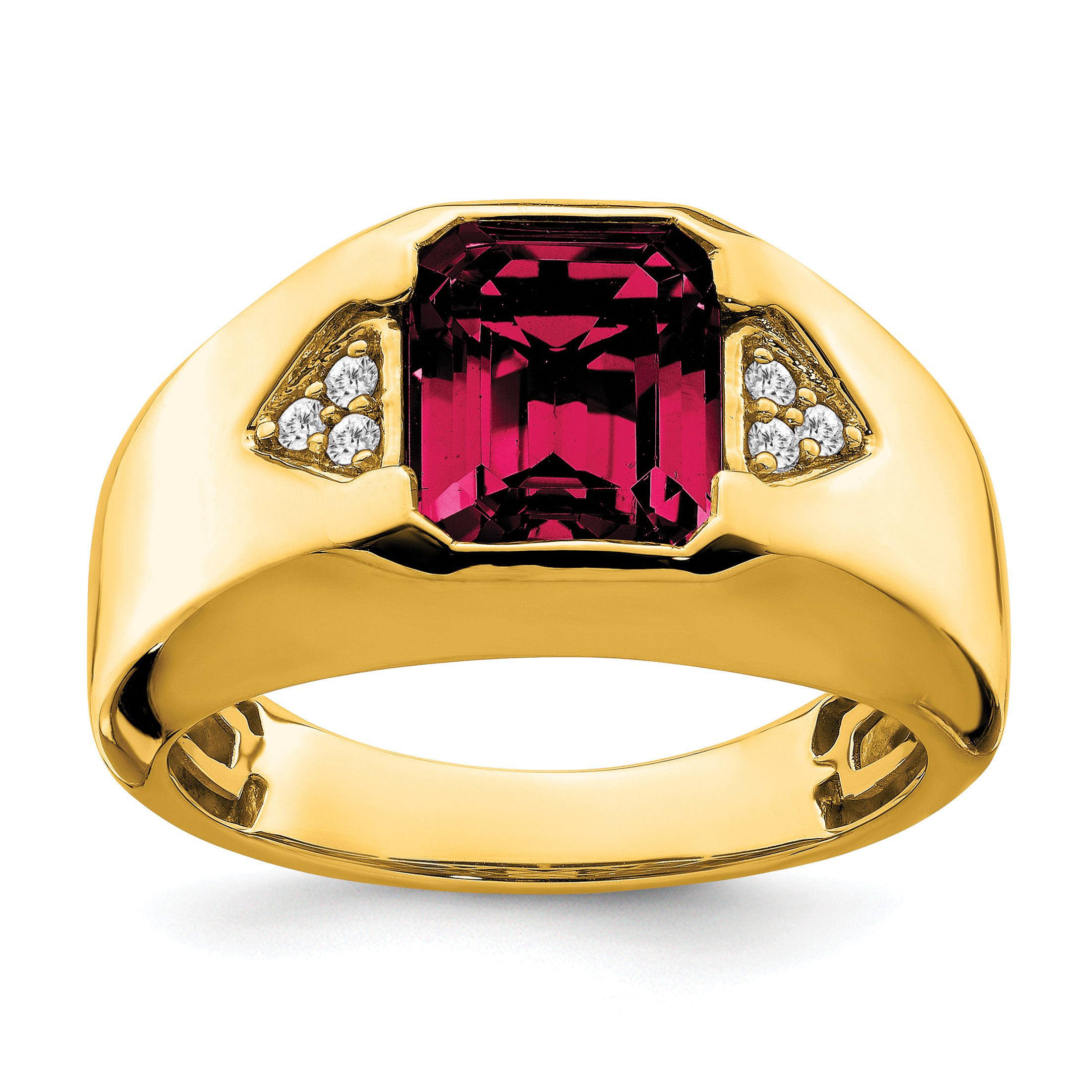 14k Emerald-cut Created Ruby and Diamond Mens Ring (RM7470-CRU-009-YA)