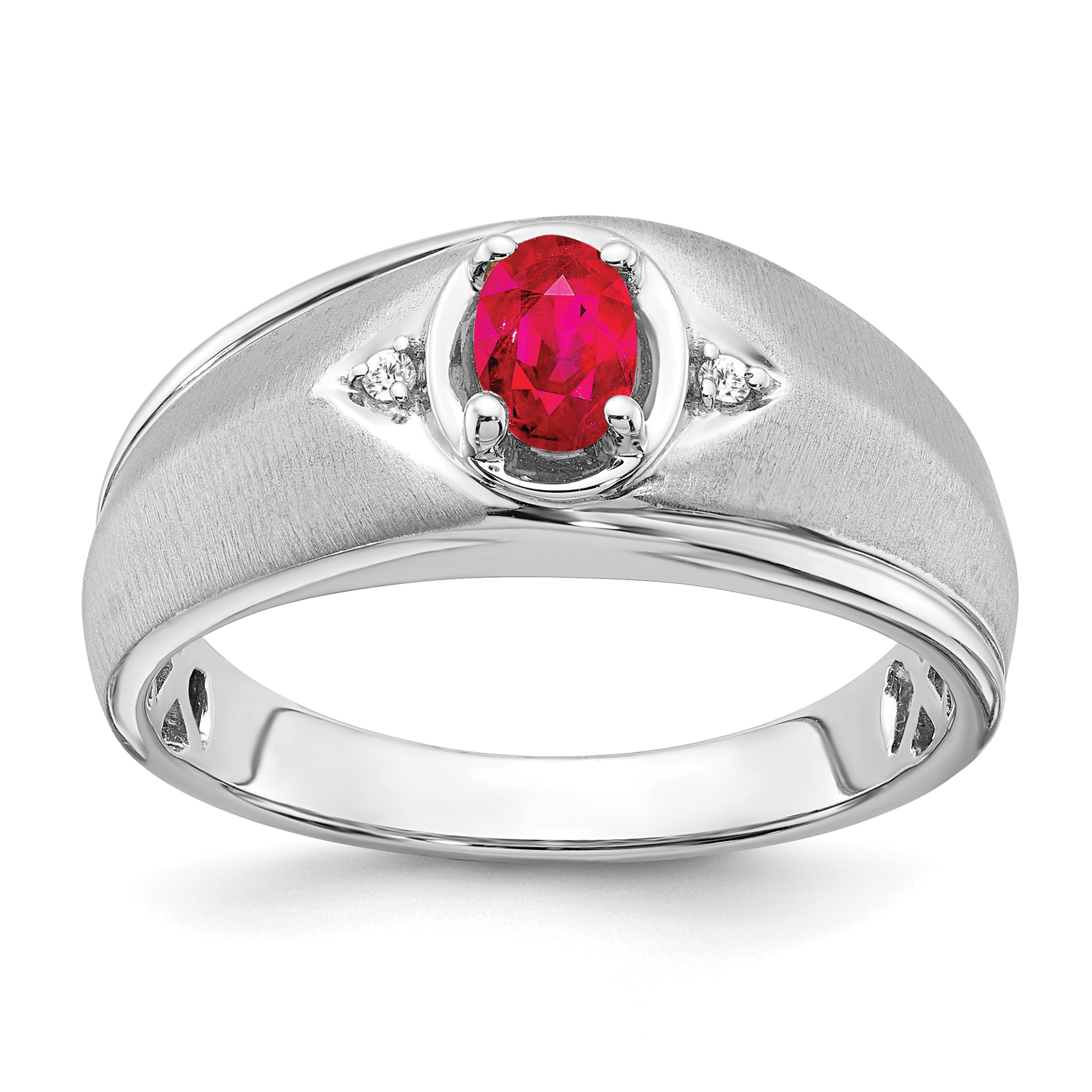14k White Gold Oval Ruby and Diamond Mens Ring (RM7475-RU-002-WA)