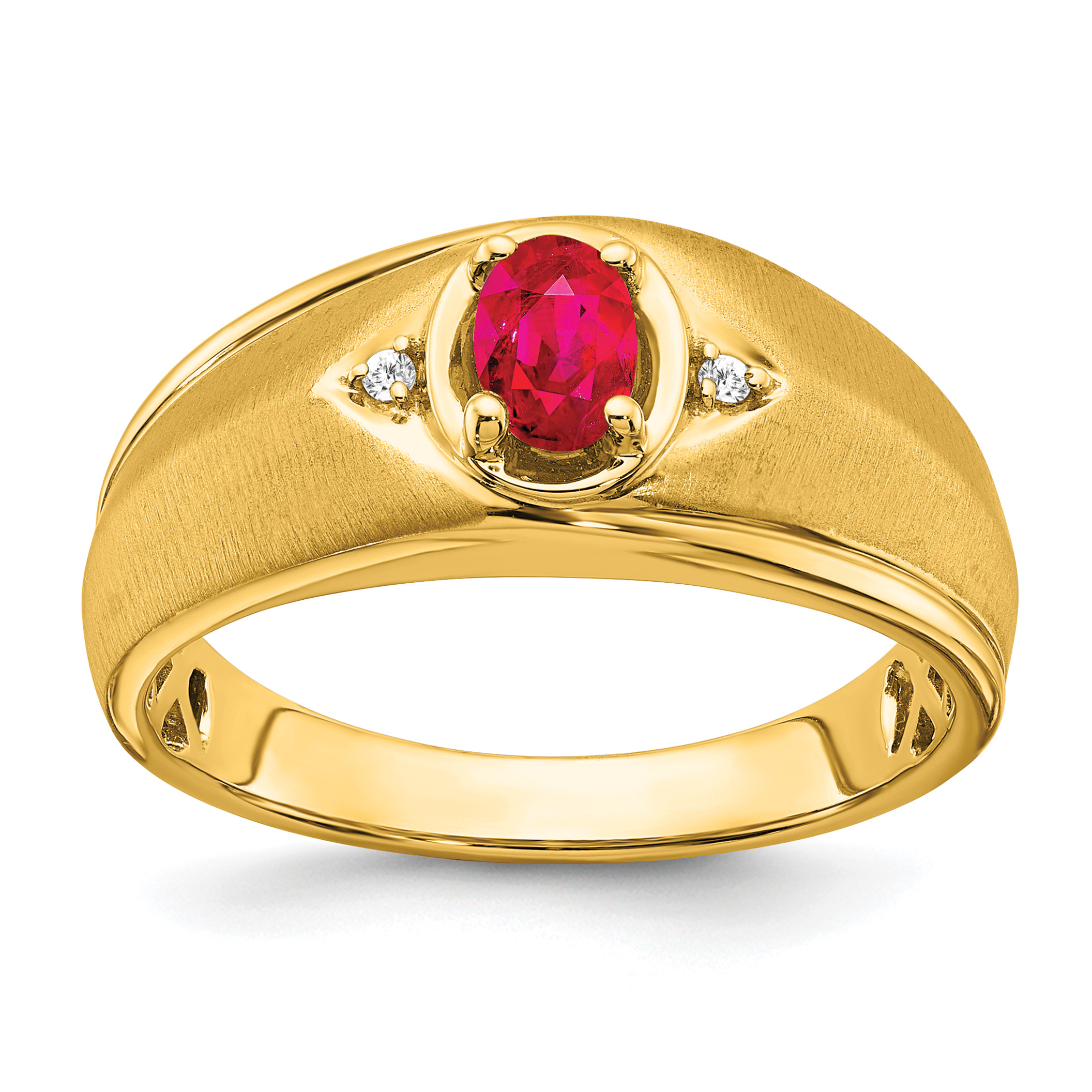14k Oval Ruby and Diamond Mens Ring (RM7475-RU-002-YA)