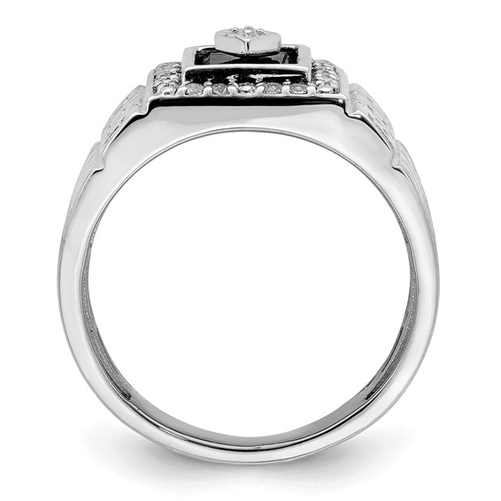 14k White Onyx and Diamond Greek Key Design Mens Ring