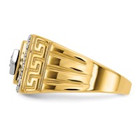 IBGoodman 14K Yellow Gold 0.20 Carat Lab Grown Diamond VS SI+ G+ and Onyx Greek Key Design Men's Ring view 3