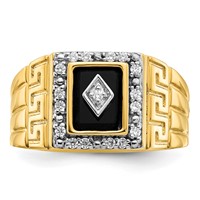 IBGoodman 14K Yellow Gold 0.20 Carat Lab Grown Diamond VS SI+ G+ and Onyx Greek Key Design Men's Ring view 4