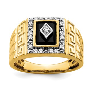 IBGoodman 14k 1/5 carat Lab Grown Diamond VS/SI+ G+ and Onyx Greek Key Design Men's Ring