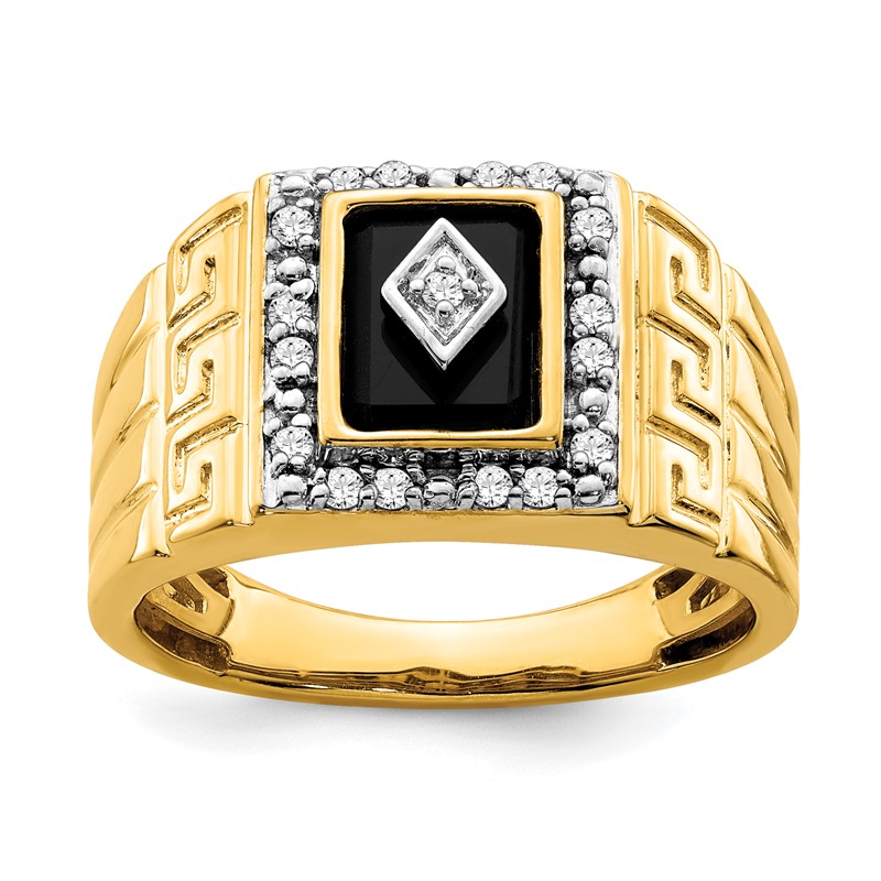 IBGoodman 14k 1/5 carat Lab Grown Diamond VS/SI+ G+ and Onyx Greek Key Design Men's Ring