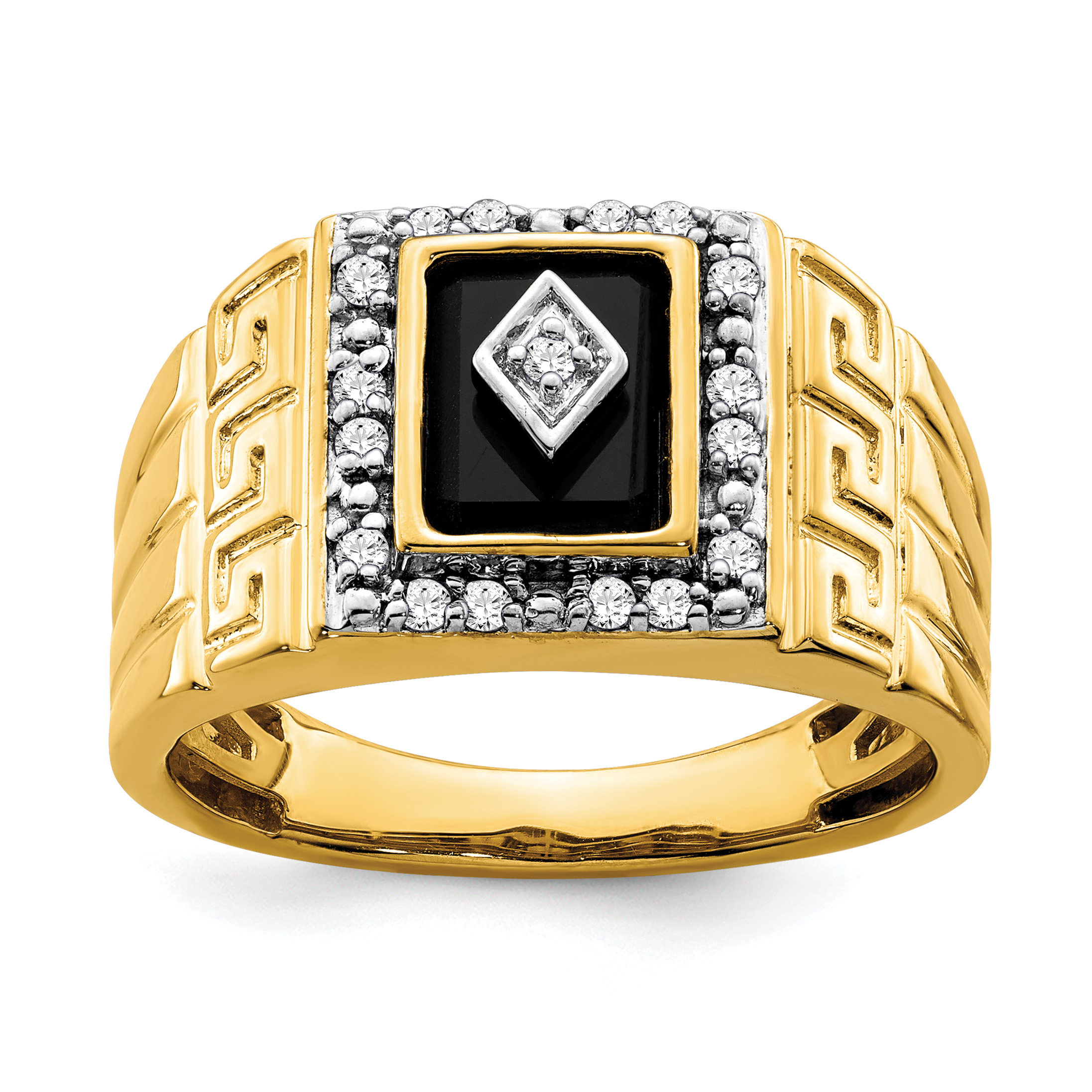 14k Onyx and Diamond Greek Key Design Mens Ring (RM7477-OX-020-YA)