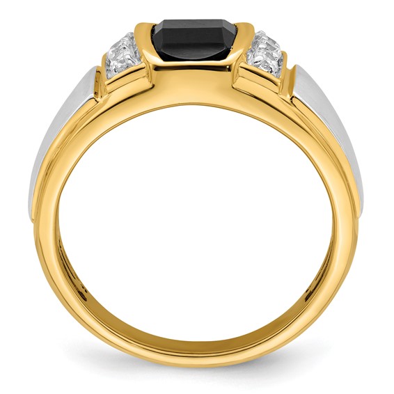 IB Goodman 14k Two-tone 9x7mm Barrel Onyx and 1/5 carat Diamond Mens Ring