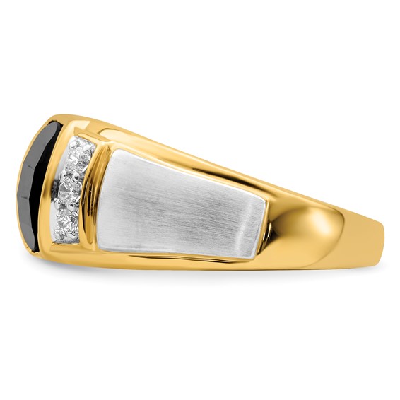 IB Goodman 14k Two-tone 9x7mm Barrel Onyx and 1/5 carat Diamond Mens Ring