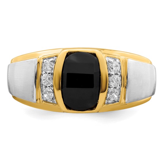 IB Goodman 14k Two-tone 9x7mm Barrel Onyx and 1/5 carat Diamond Mens Ring